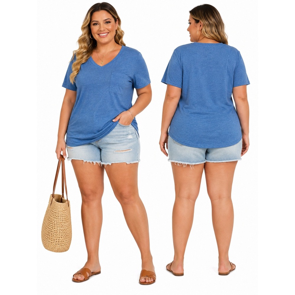 Women's V-Neck Tee with Pocket Blue |Size XXL New With Tags